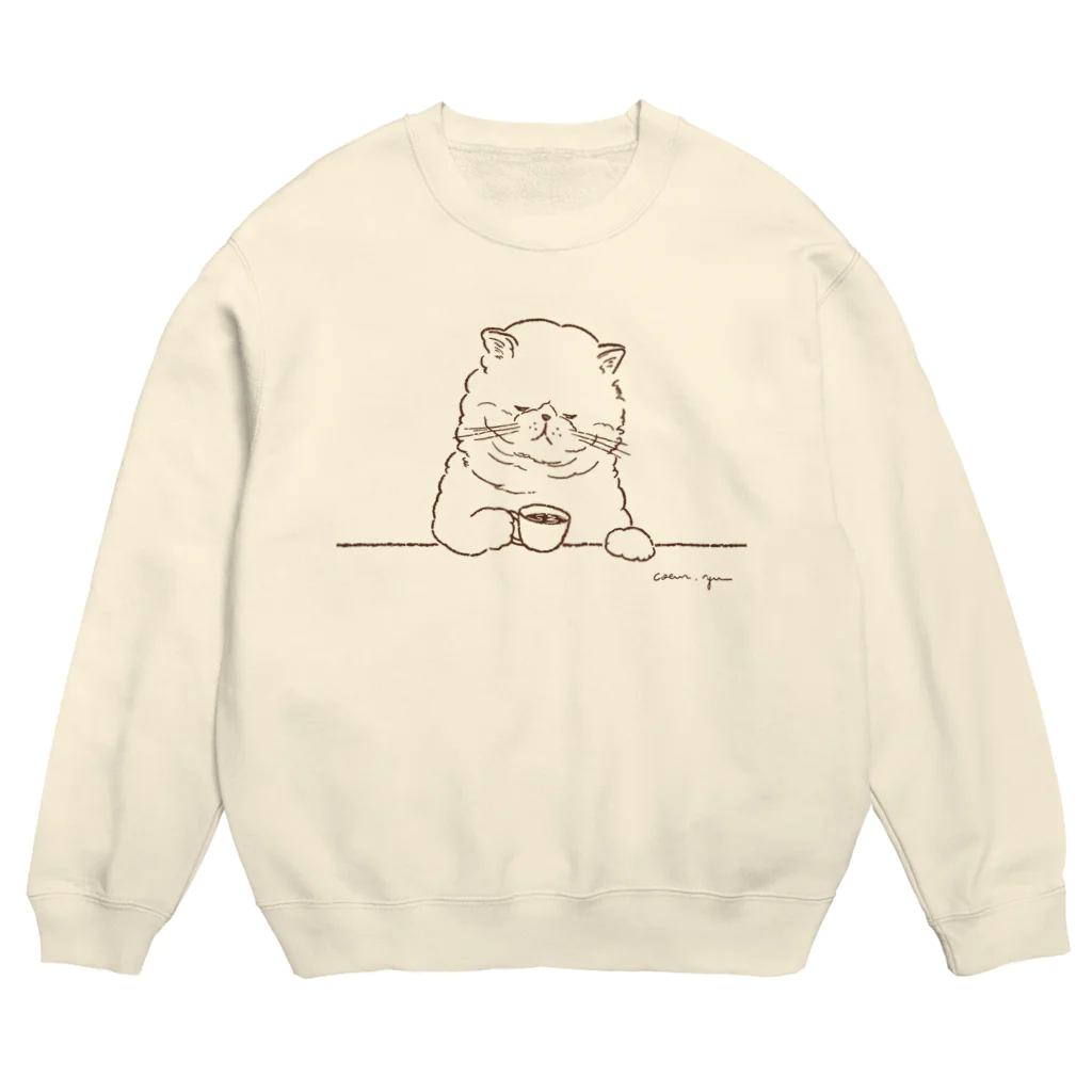 coeur.yu（クードットユー）の猫と珈琲（印刷インクカラー：ココアブラウン） Crew Neck Sweatshirt