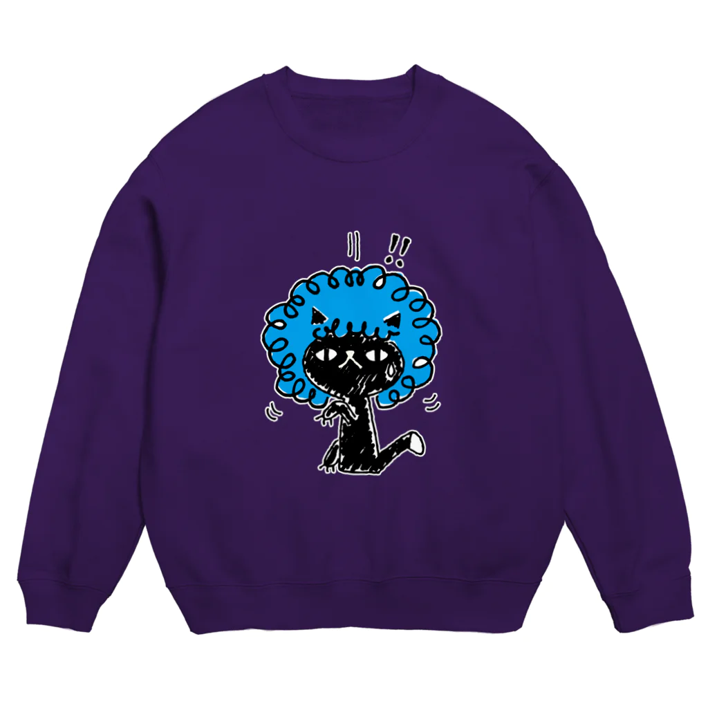 satonori-nodyの黒猫空からアフロ Crew Neck Sweatshirt