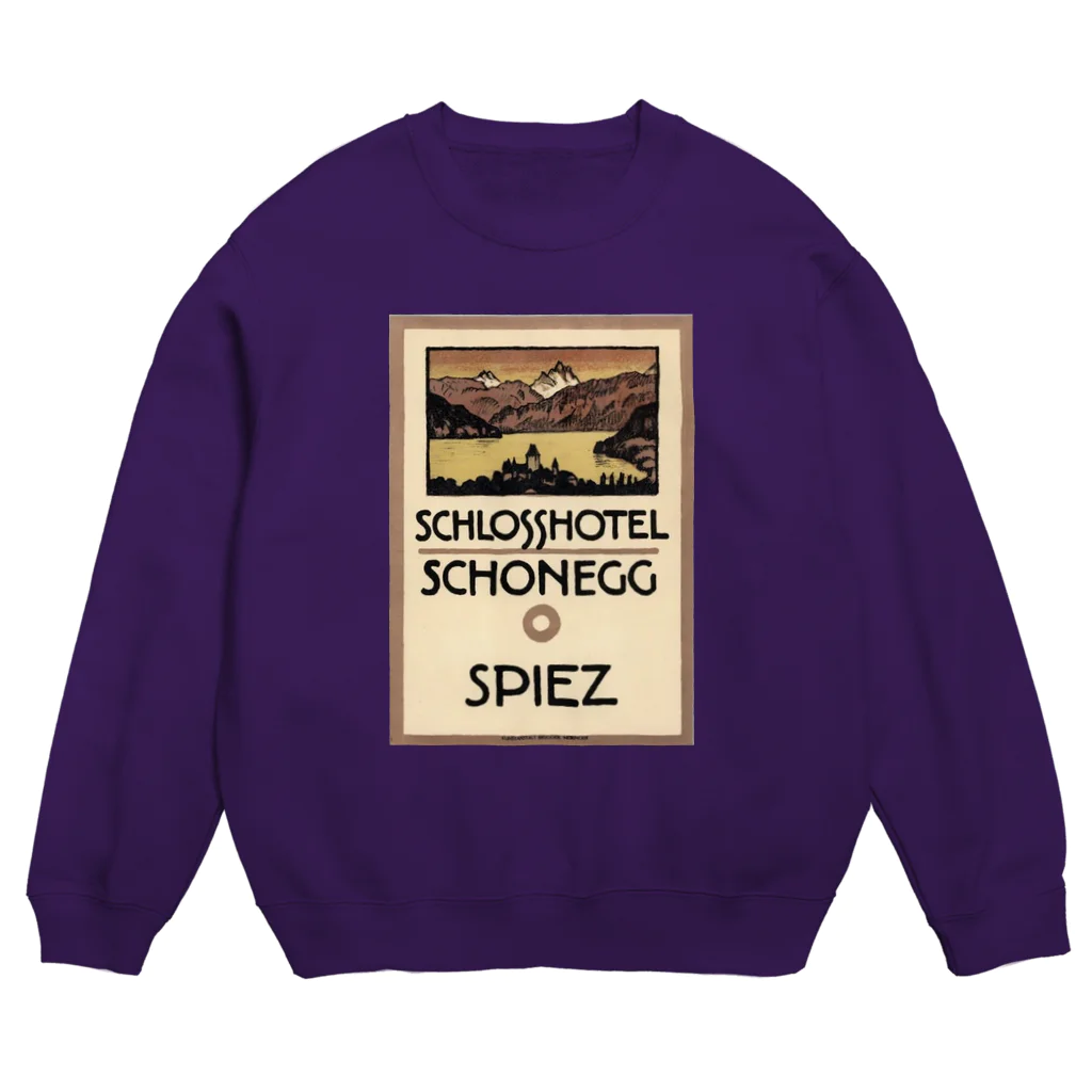 YS VINTAGE WORKSのスイス・ベルン州シュピーツのシャトーホテルの古い広告 Crew Neck Sweatshirt