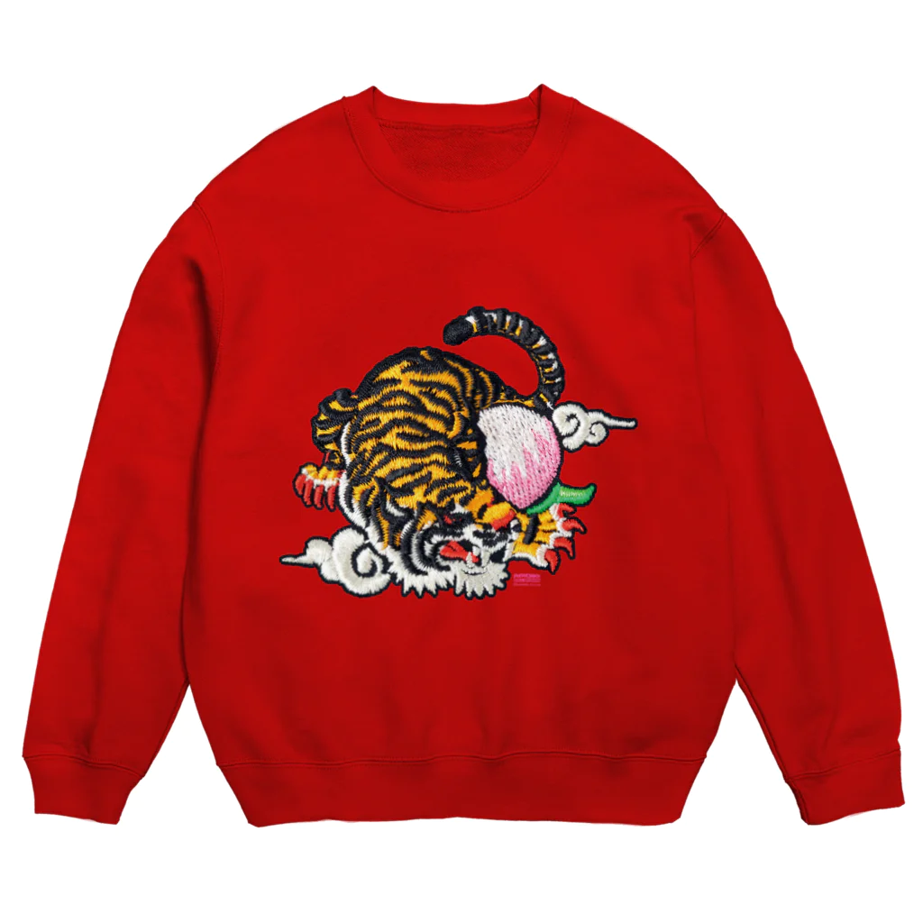 PetWORKs SUZURI Shopの虎と桃 Crew Neck Sweatshirt