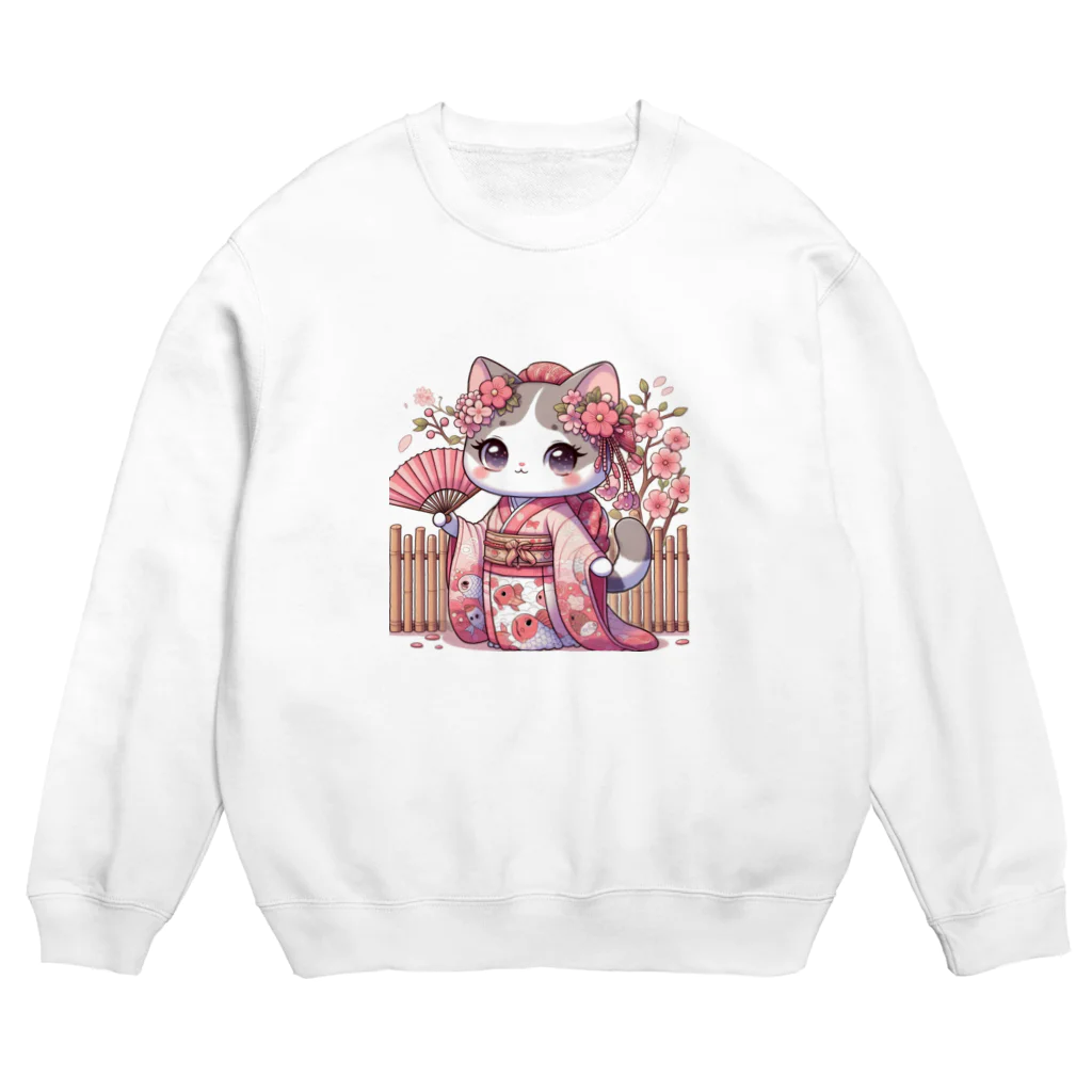 猫好き Japanの振り袖ねこ Crew Neck Sweatshirt