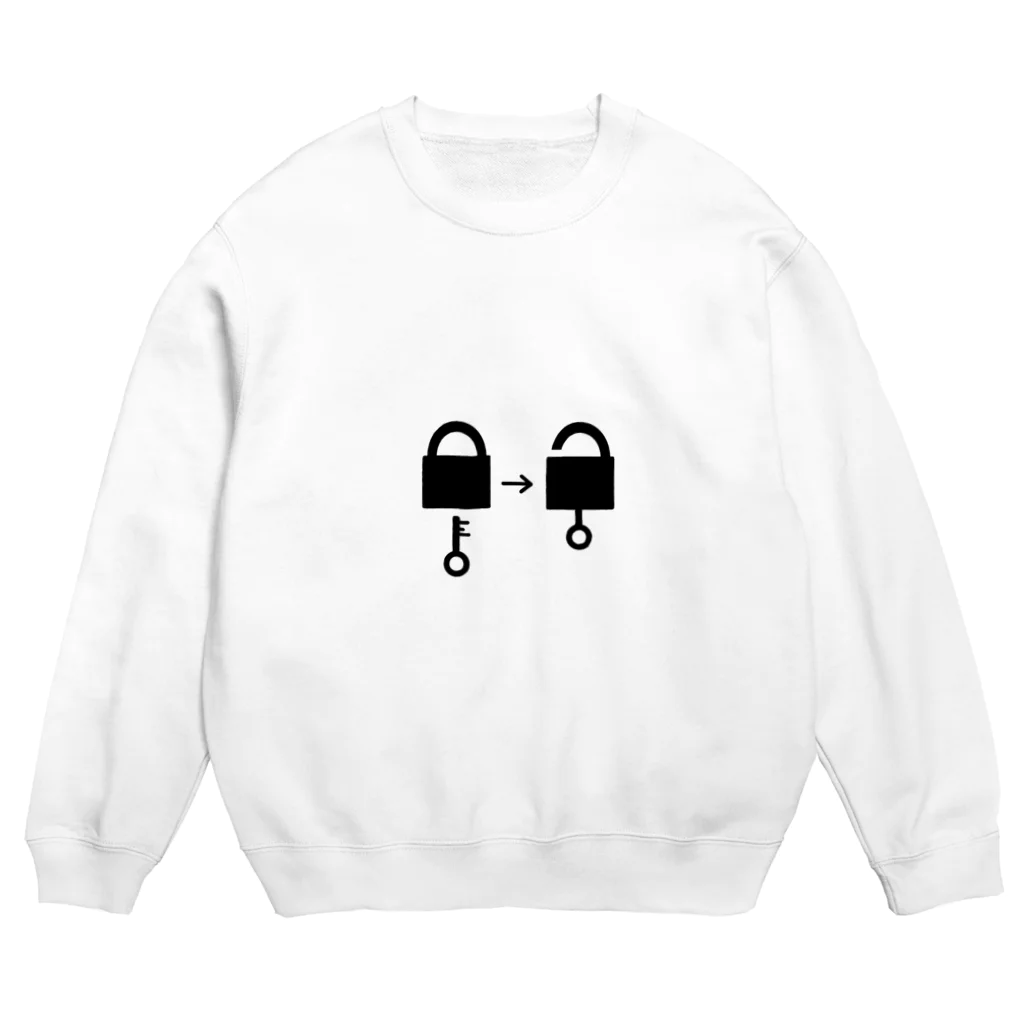 謎はないけど謎解き好きのお店のアンロック（黒イラスト大） Crew Neck Sweatshirt