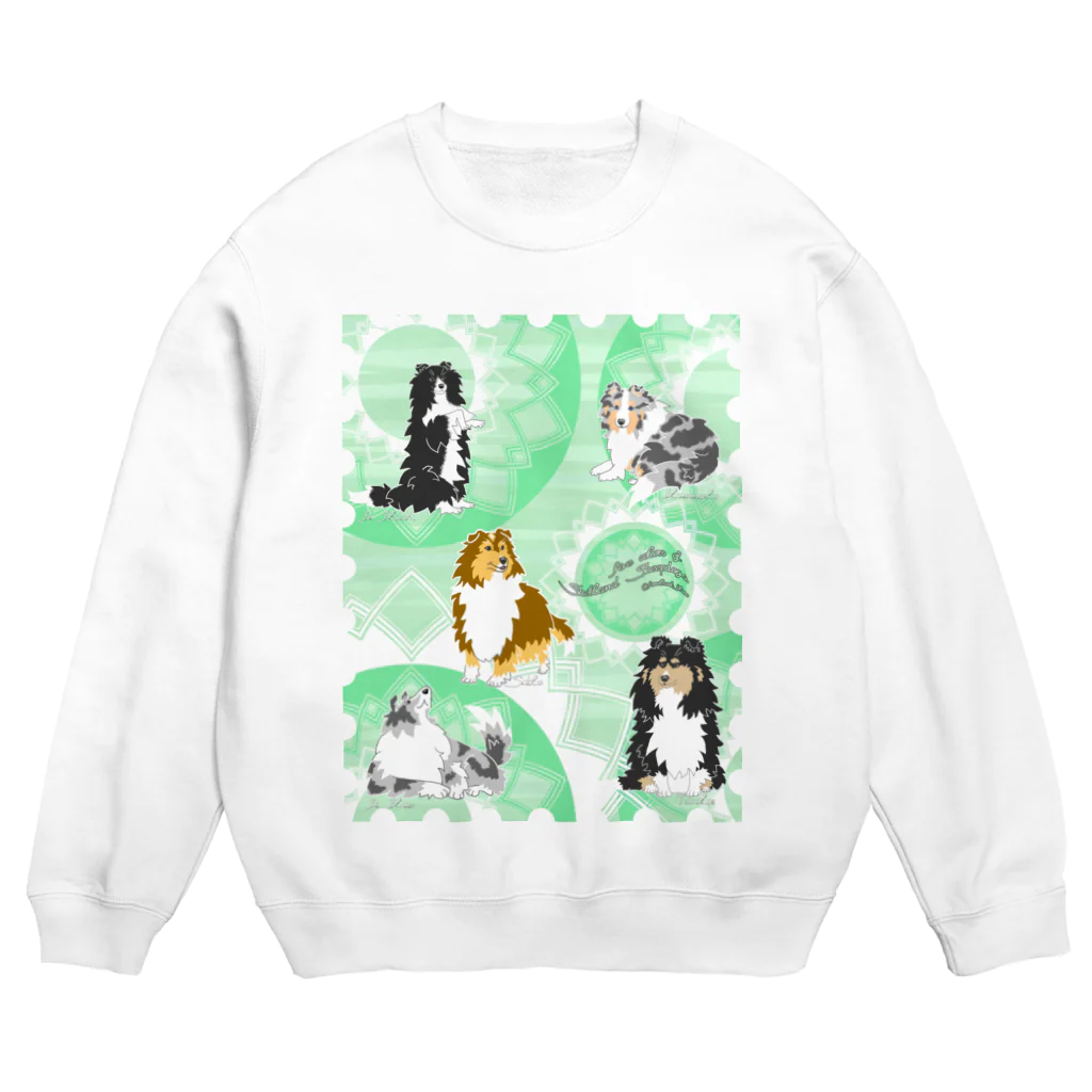 Airy BlueのFive colors of Shetland Sheepdogs.～Mint green～ Crew Neck Sweatshirt