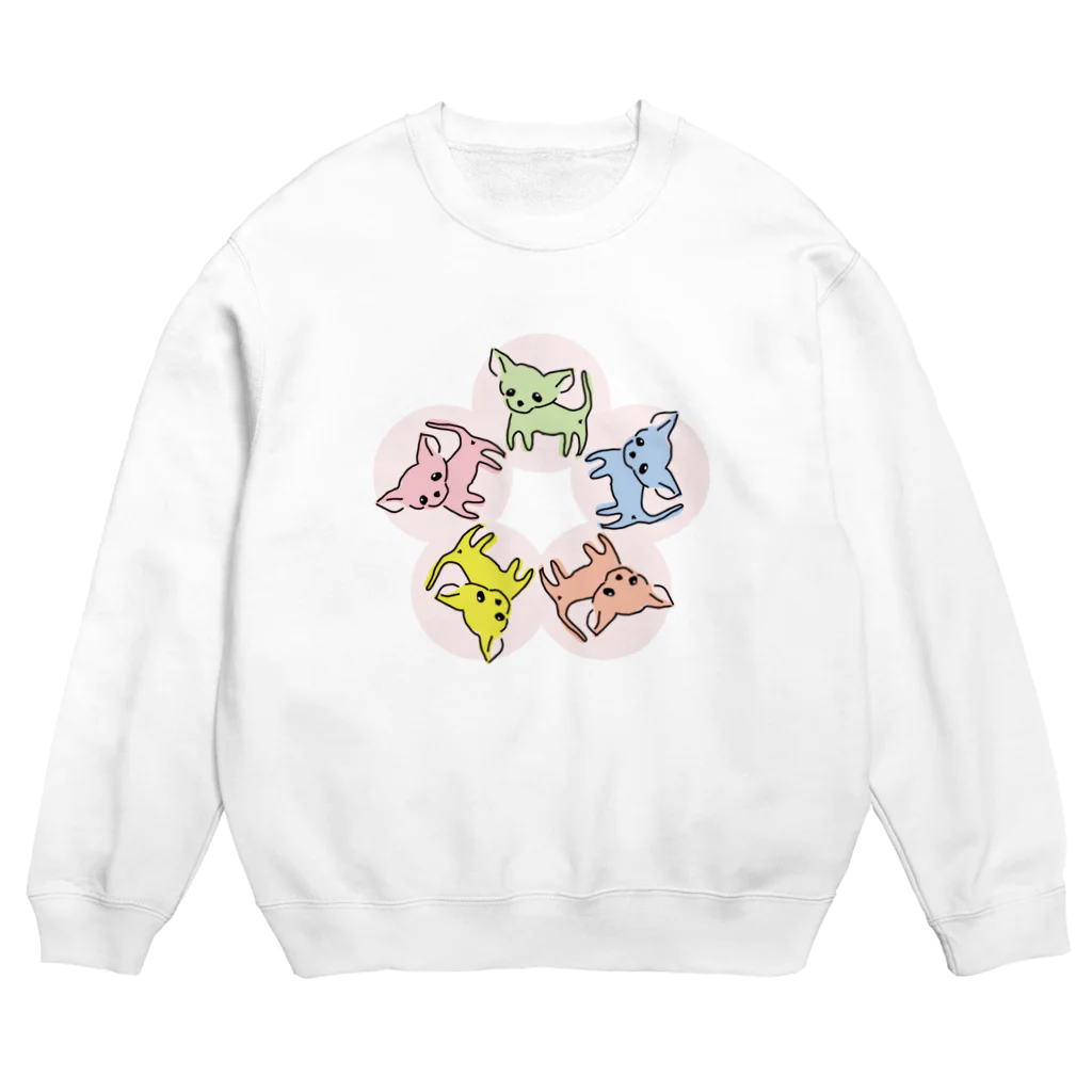 akane_art（茜音工房）のゆるチワワ（フラワーサークル） Crew Neck Sweatshirt