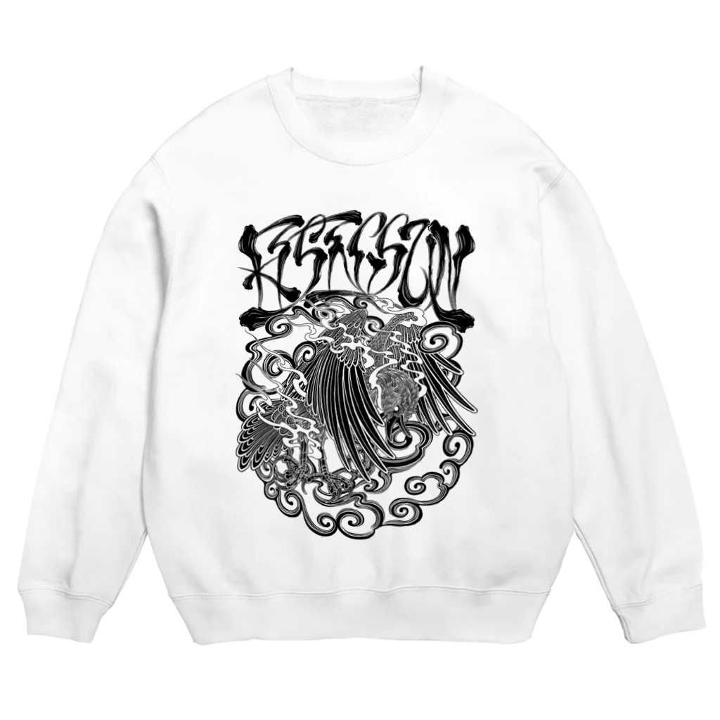 Y's Ink Works Official Shop at suzuriのRising sun Crow (Black Print) Crew Neck Sweatshirt