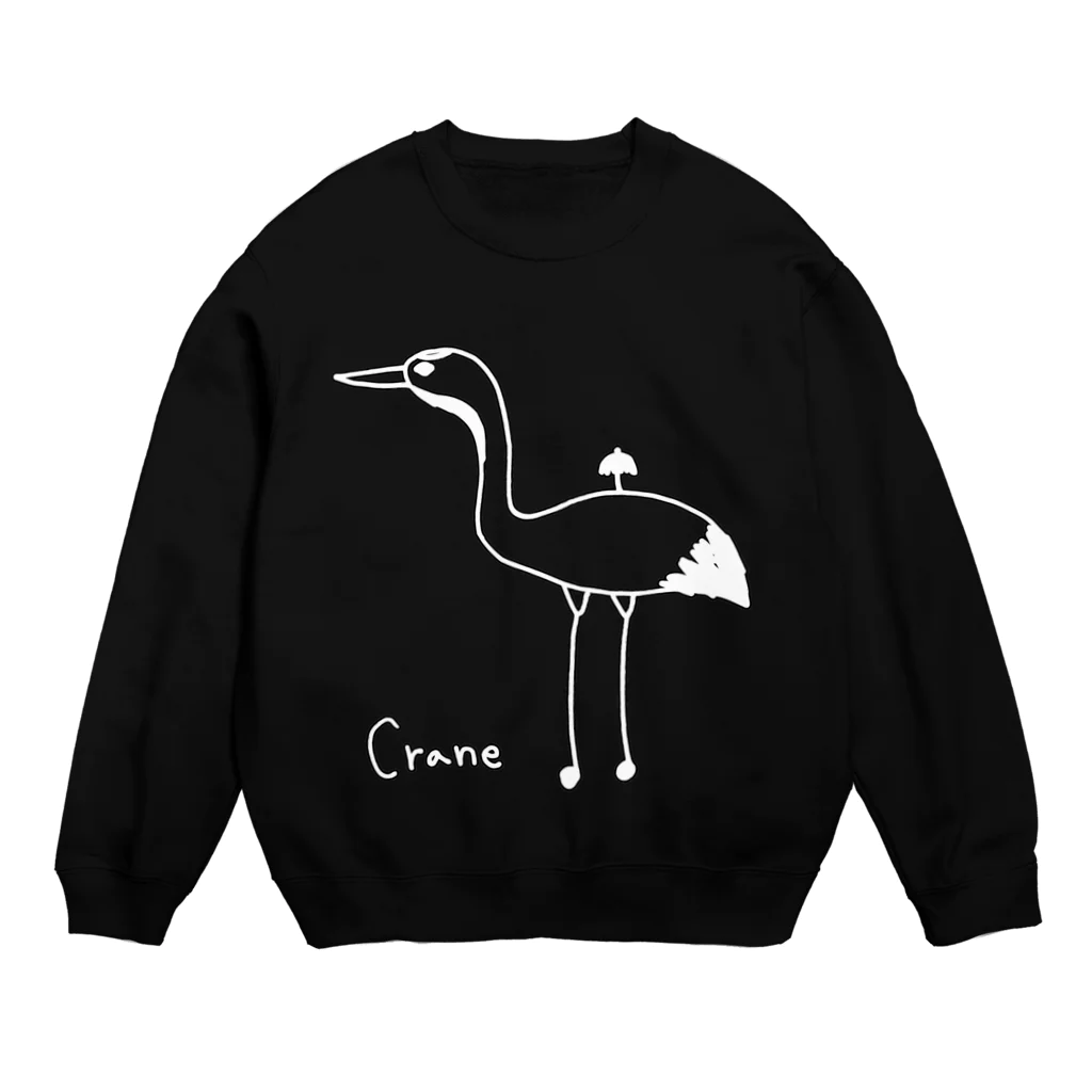 傘場の店の傘つきの鶴/白抜きの黒縁 Crew Neck Sweatshirt