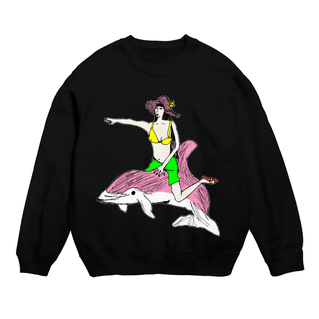 ワイルドファンシーショップSUZUKI21のイルカに乗った美智子 Crew Neck Sweatshirt