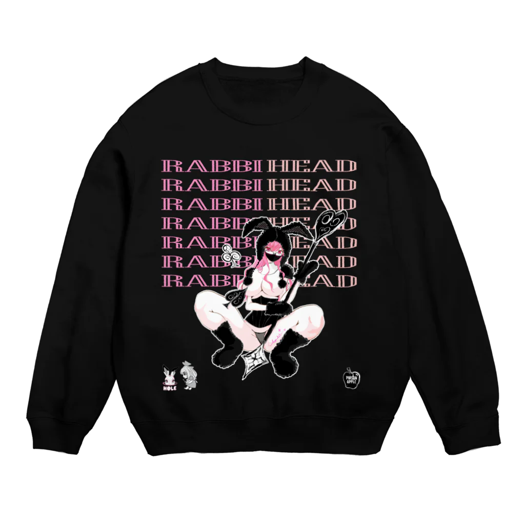 loveclonesのRABBIHEAD 黒ラビ2号 ウサギの国のエロポップ Crew Neck Sweatshirt