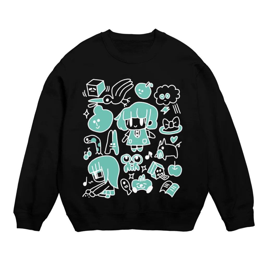 イワシロ音楽素材のイワシロモチーフいっぱい(黒) Crew Neck Sweatshirt