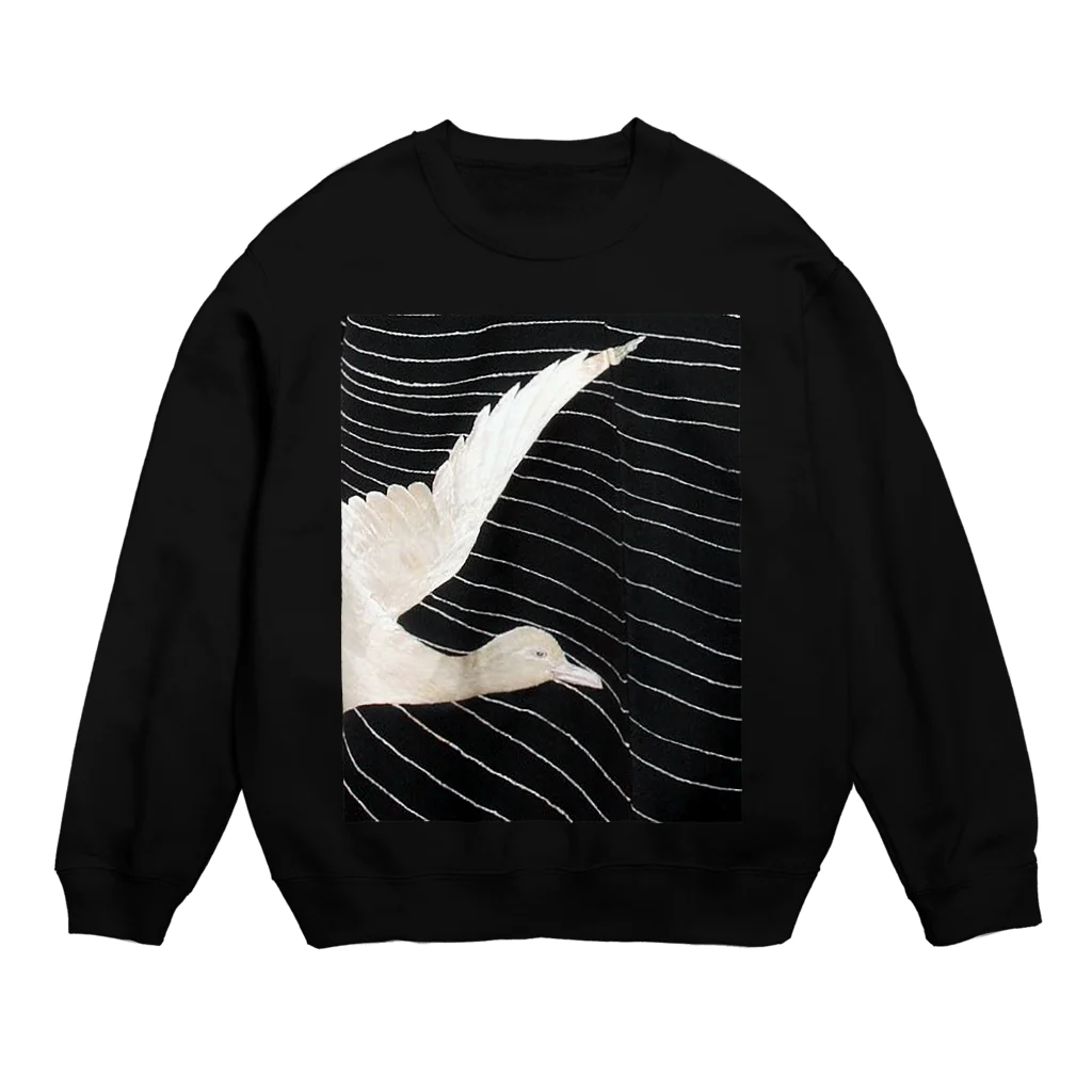 PALA's SHOP　cool、シュール、古風、和風、の黒と白　水鳥の柄 Crew Neck Sweatshirt