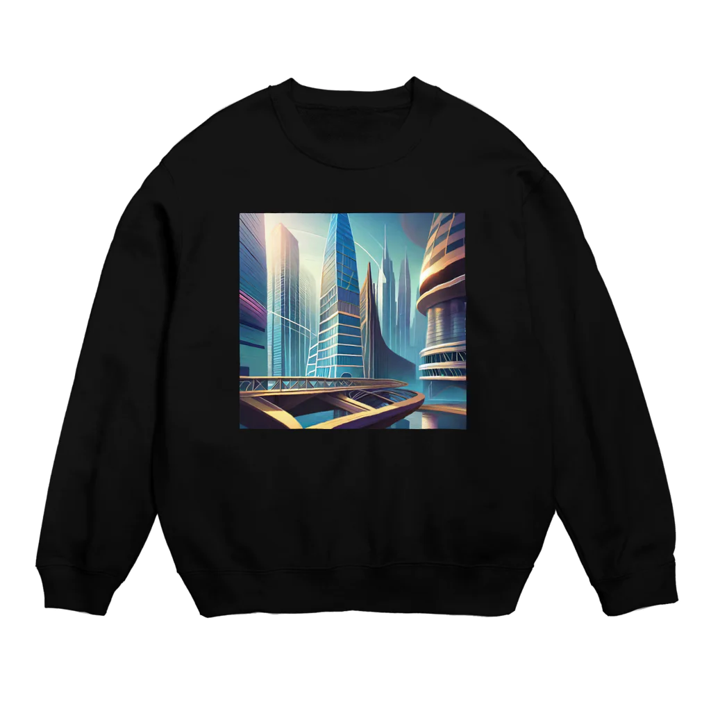 のんびりアート工房のジオメトリック都市 Crew Neck Sweatshirt