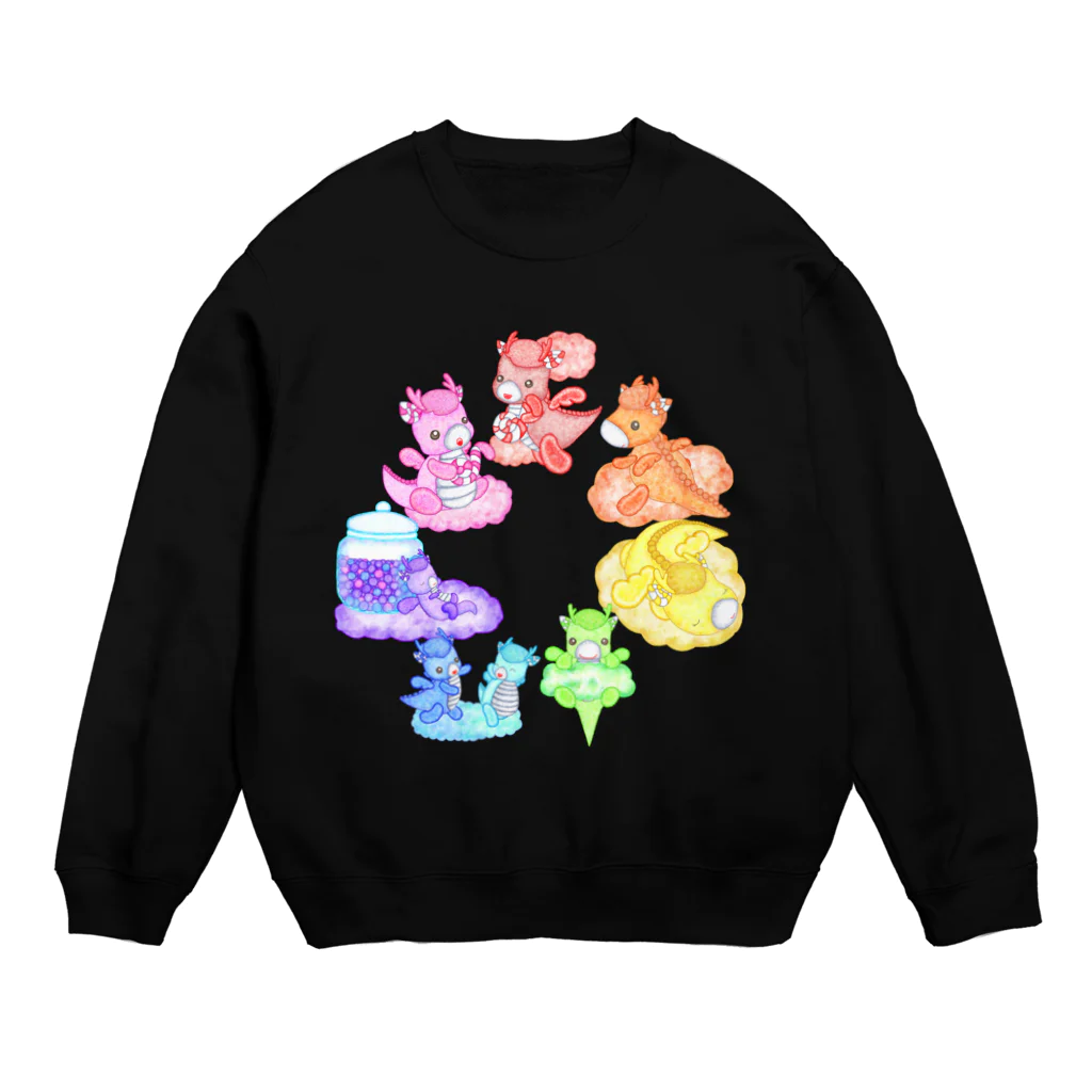 satoayaのアニマルカフェのキャンディードラゴン　虹色 Crew Neck Sweatshirt