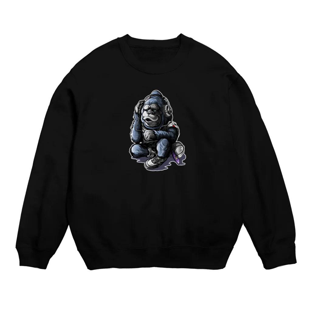 ビューティフルハードコアイラストレーション-DESIGN STOREのヘッドホンゴリラ Crew Neck Sweatshirt