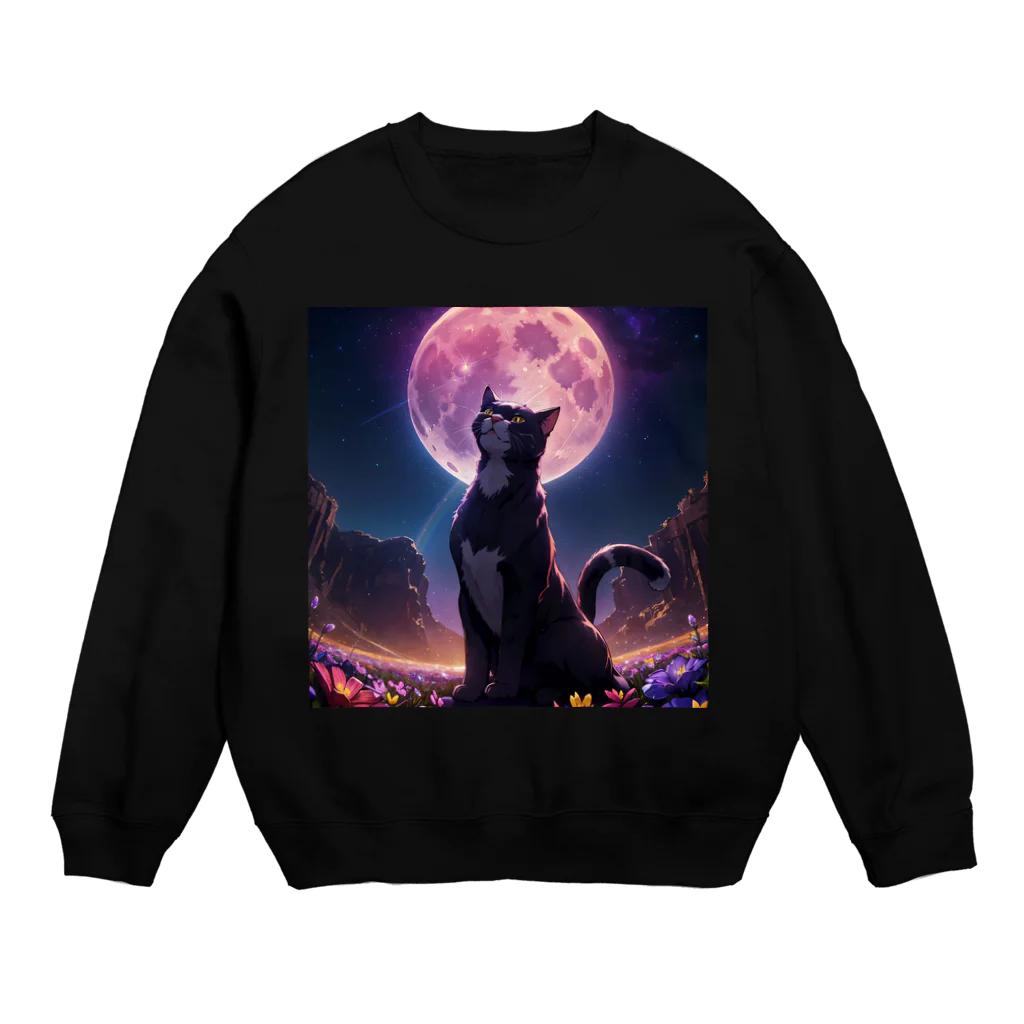 おかづあいのねこちゅうしんの暁月夜のハチワレ猫 Crew Neck Sweatshirt