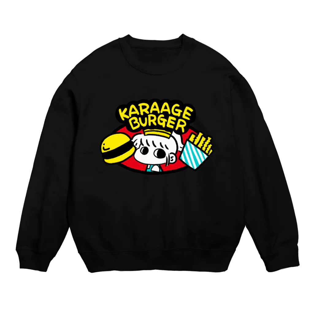 おかずハンバーグのおみせのからあげちゃんバーガー Crew Neck Sweatshirt