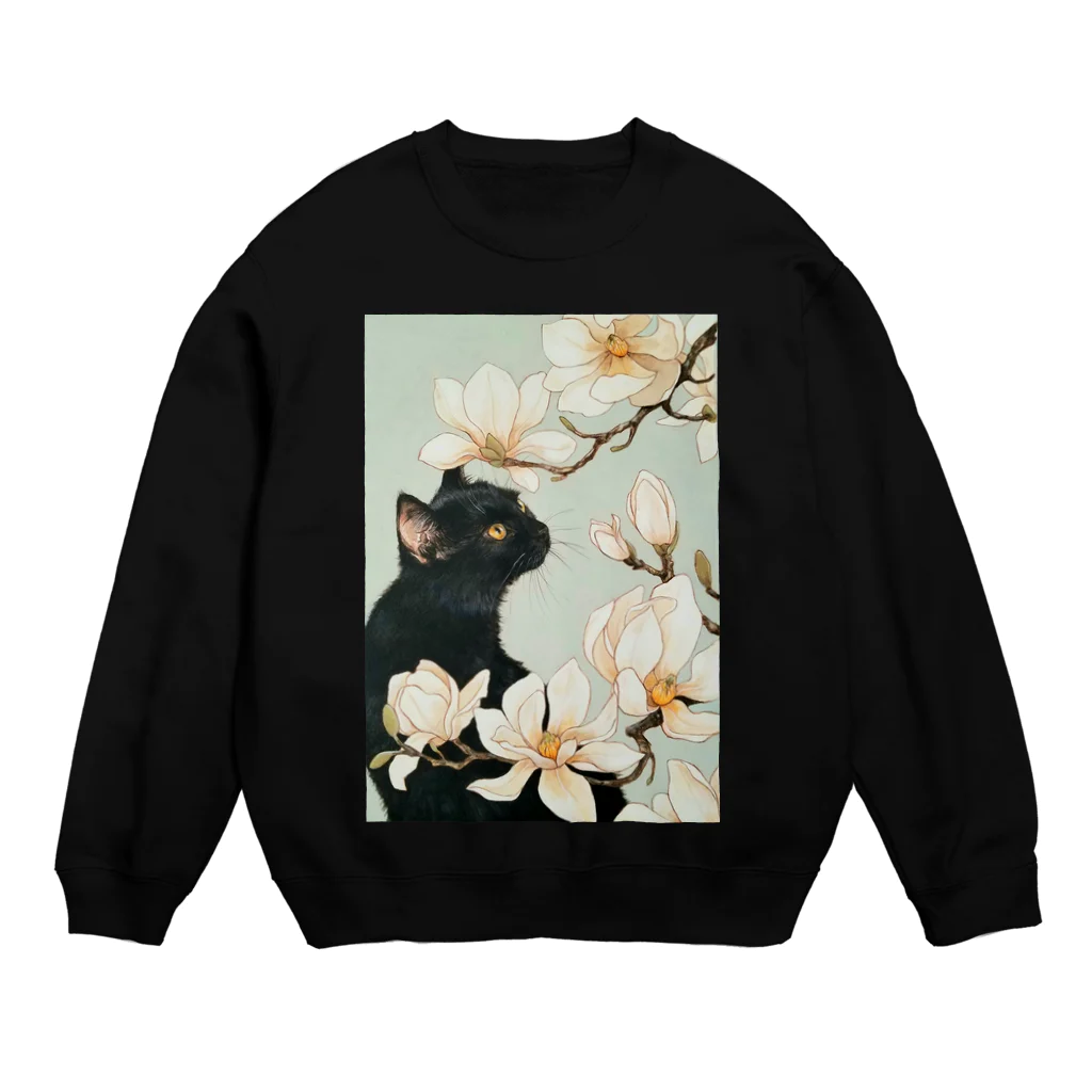 おちょぴの白木蓮と黒猫 Crew Neck Sweatshirt