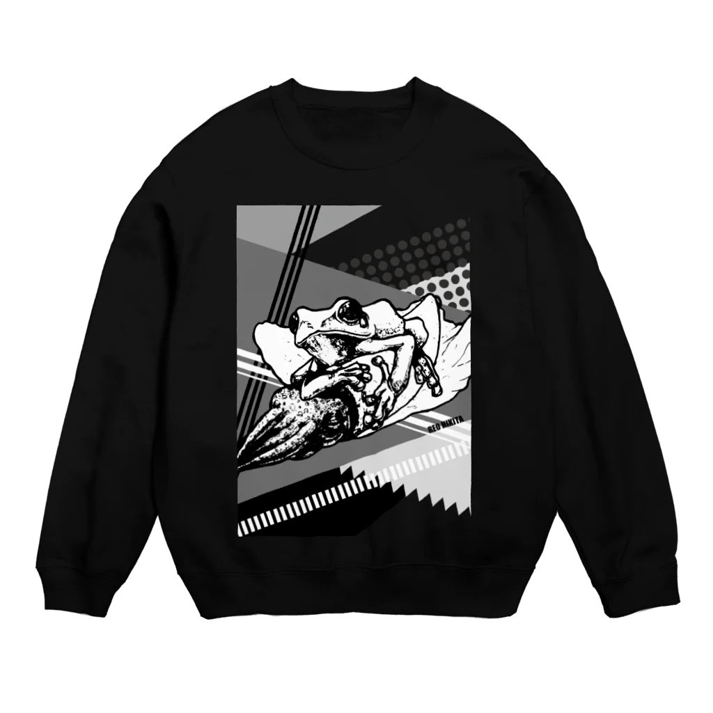 引田玲雄 / Reo Hikitaの烏賊乗りPOPモノクロデザイン背景 Crew Neck Sweatshirt