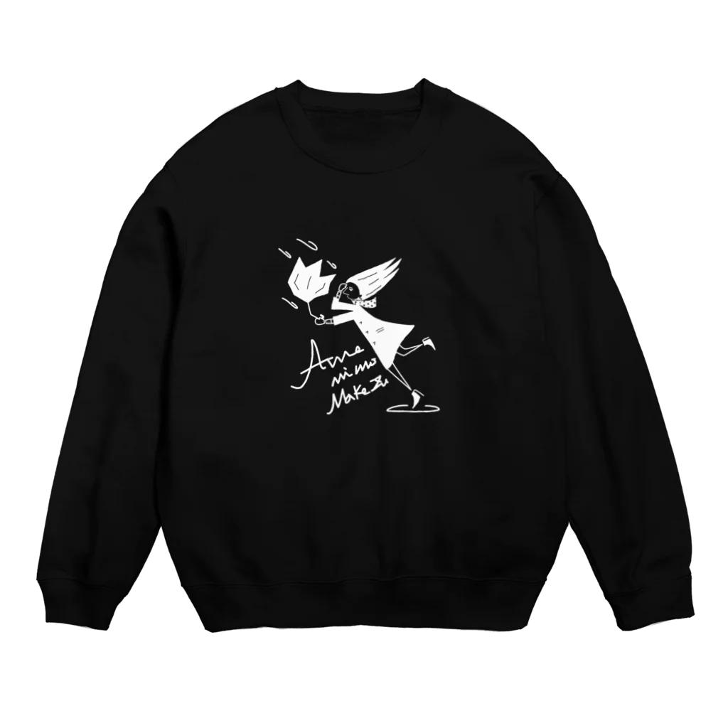 mojimojiのワーキングガール 雨ニモマケズ 白 Crew Neck Sweatshirt