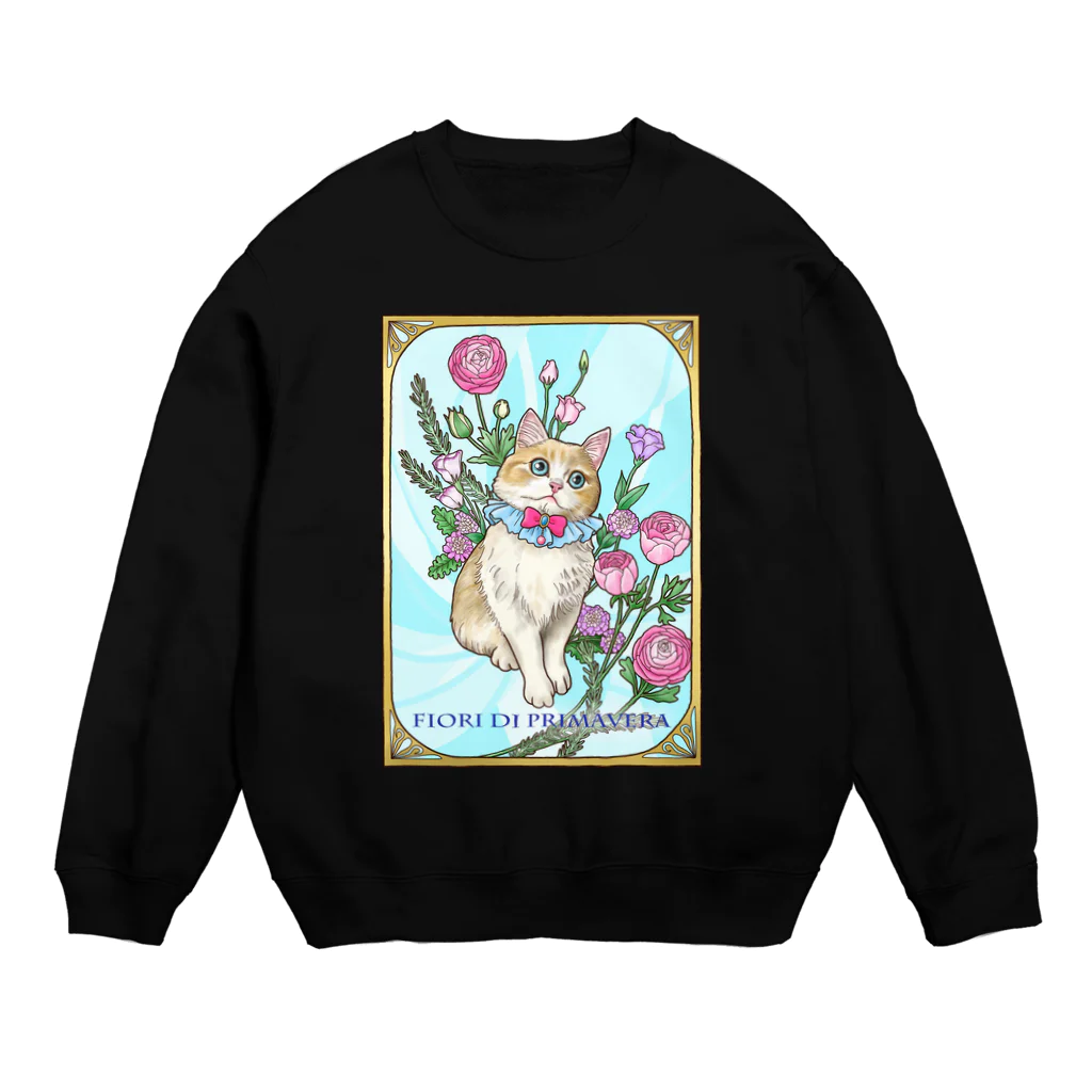 Ａｔｅｌｉｅｒ　Ｈｅｕｒｅｕｘの春の花々と猫　Fiori di Primavera Ⅰ Crew Neck Sweatshirt