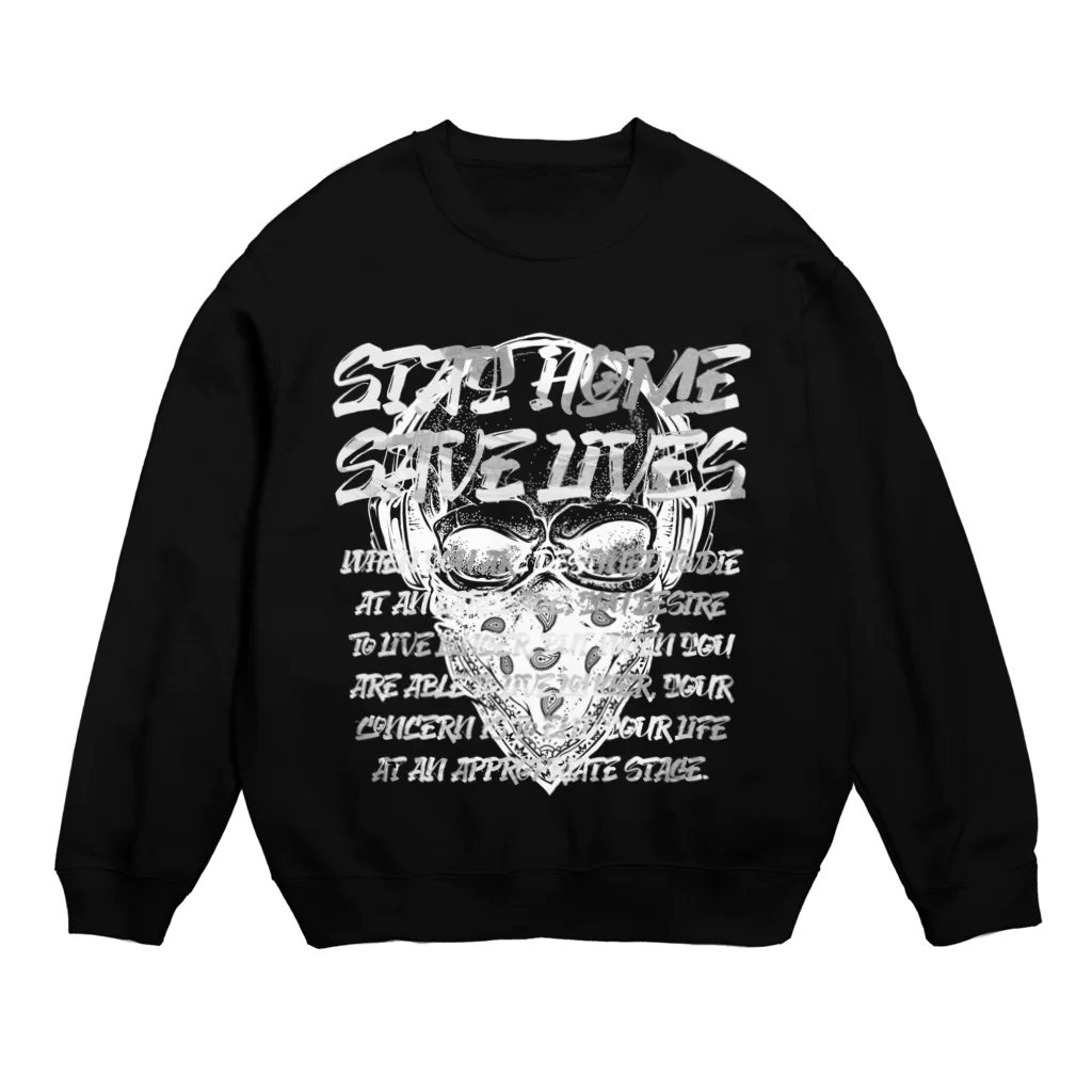 SANKAKU DESIGN STOREのSTAY HOME、SAVE LIVES。 髑髏マスク/白 Crew Neck Sweatshirt