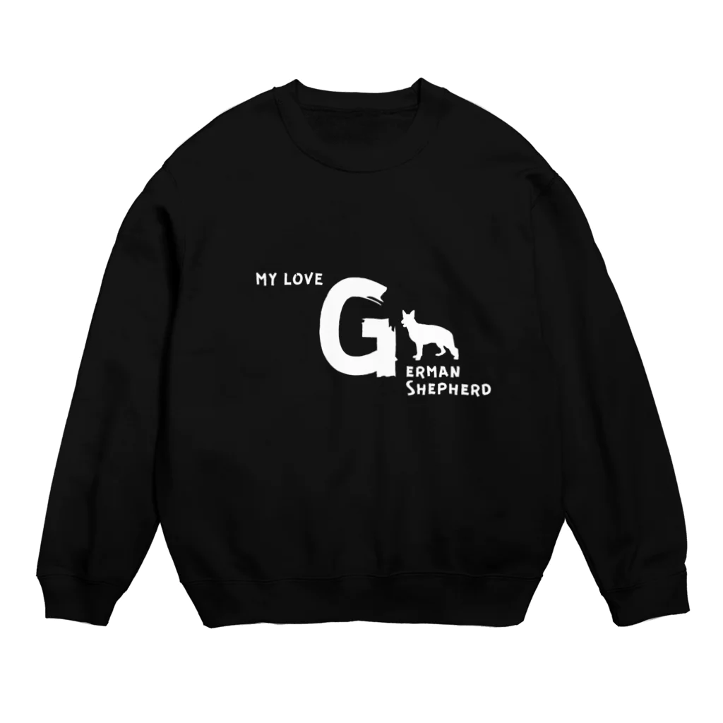 onehappinessのMY LOVE GERMAN SHEPHERD（ジャーマンシェパード）　ホワイト Crew Neck Sweatshirt