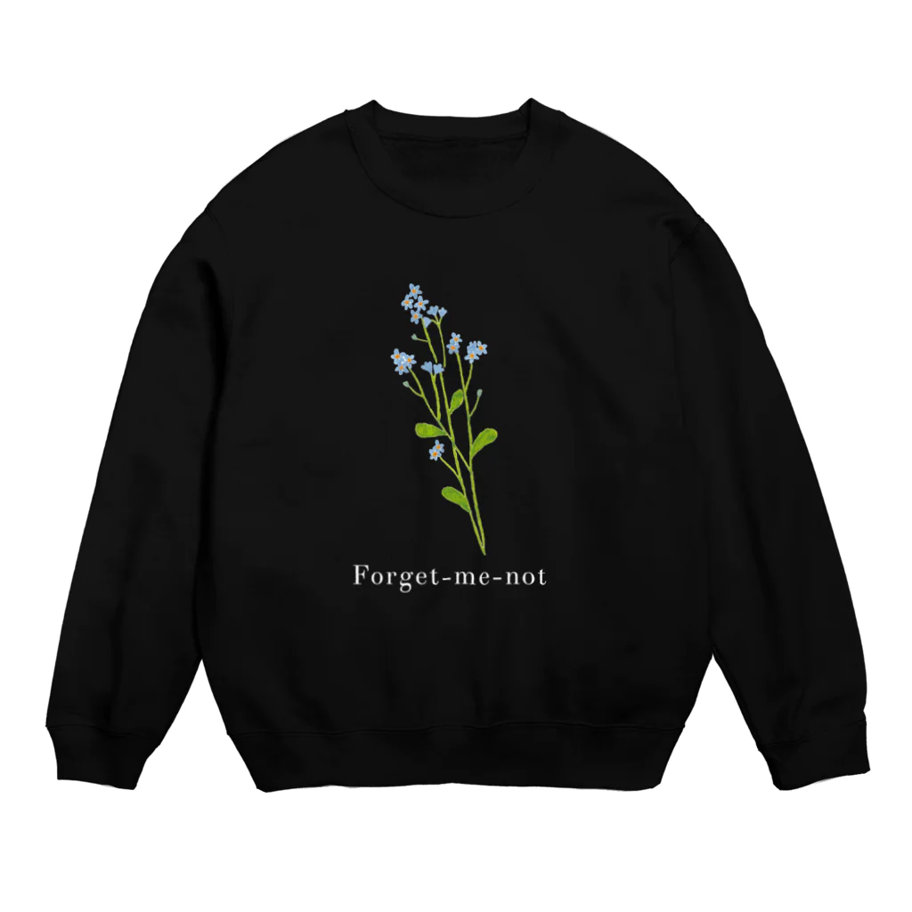 どうぶつの水彩画店のワスレナグサ(ロゴ白) Crew Neck Sweatshirt