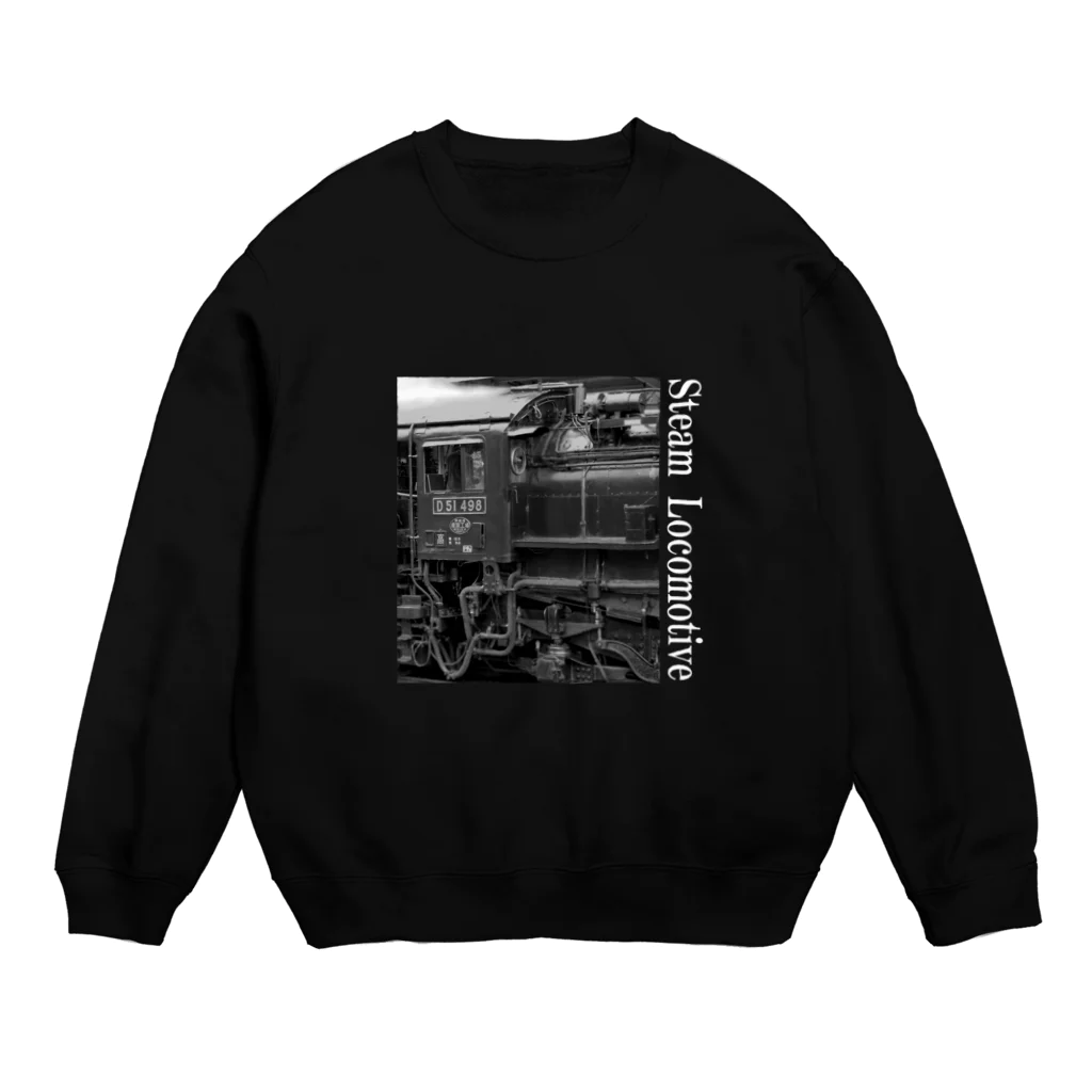 ヴィンテージ鉄道写真グッズの店のD51498 運転席周辺 白いレタリング （モノクロフォト） Crew Neck Sweatshirt