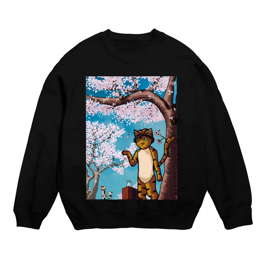 Drecome_Designのネコの花見 Crew Neck Sweatshirt