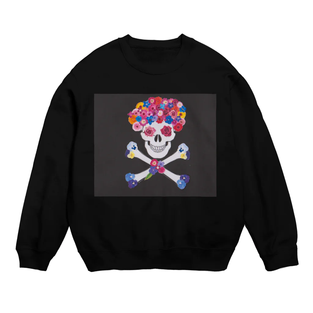 花とカルシウムの花アフロ（黒） Crew Neck Sweatshirt