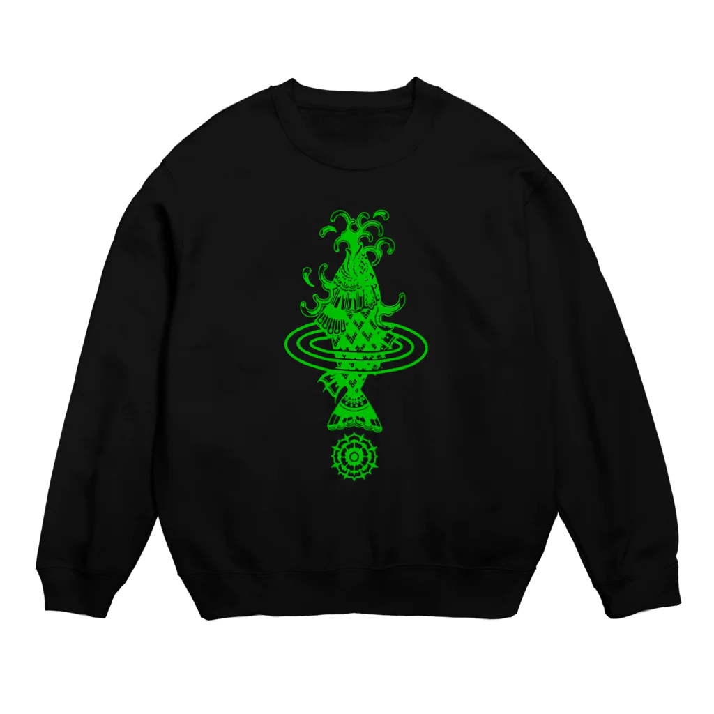 W.S.E.のWSEオリジナル　彫師デザイン　緑プリント Crew Neck Sweatshirt