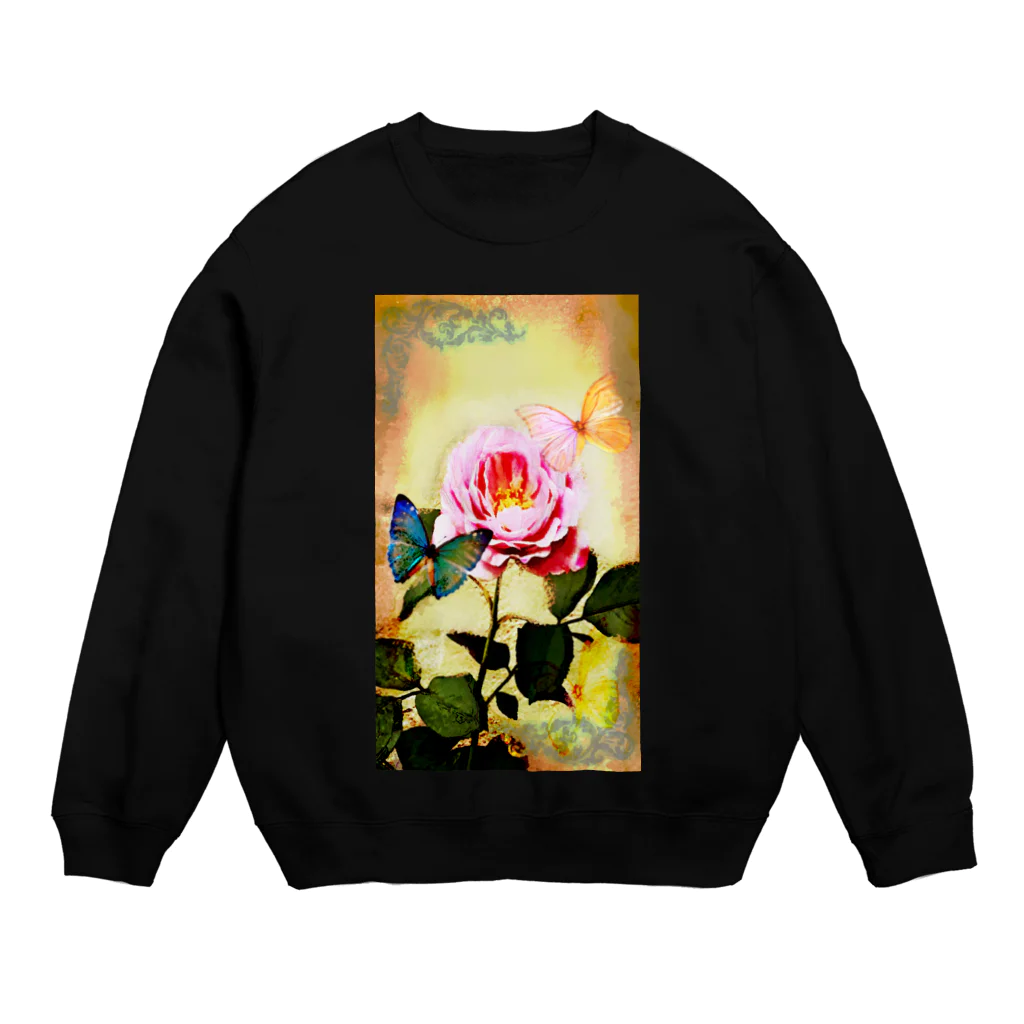 タナツキ商会のヴィンテージ・ローズwish蝶 Crew Neck Sweatshirt