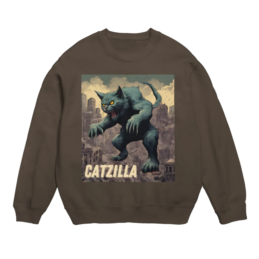 HappyFaceMarketのゴジラになりたい猫 CATZILLA Crew Neck Sweatshirt