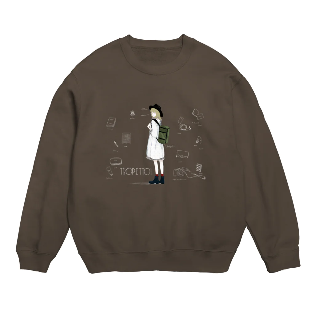 403の「travel ；)」白 Crew Neck Sweatshirt