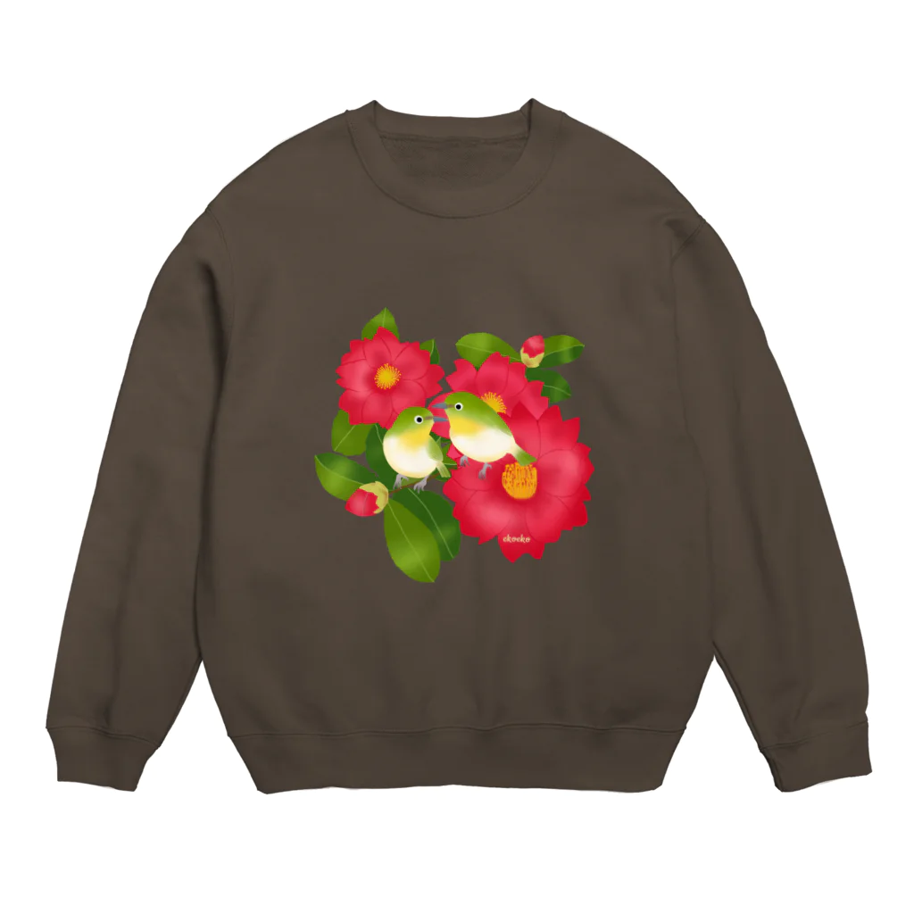 ekoeko ショップのサザンカとメジロ スウェット Crew Neck Sweatshirt