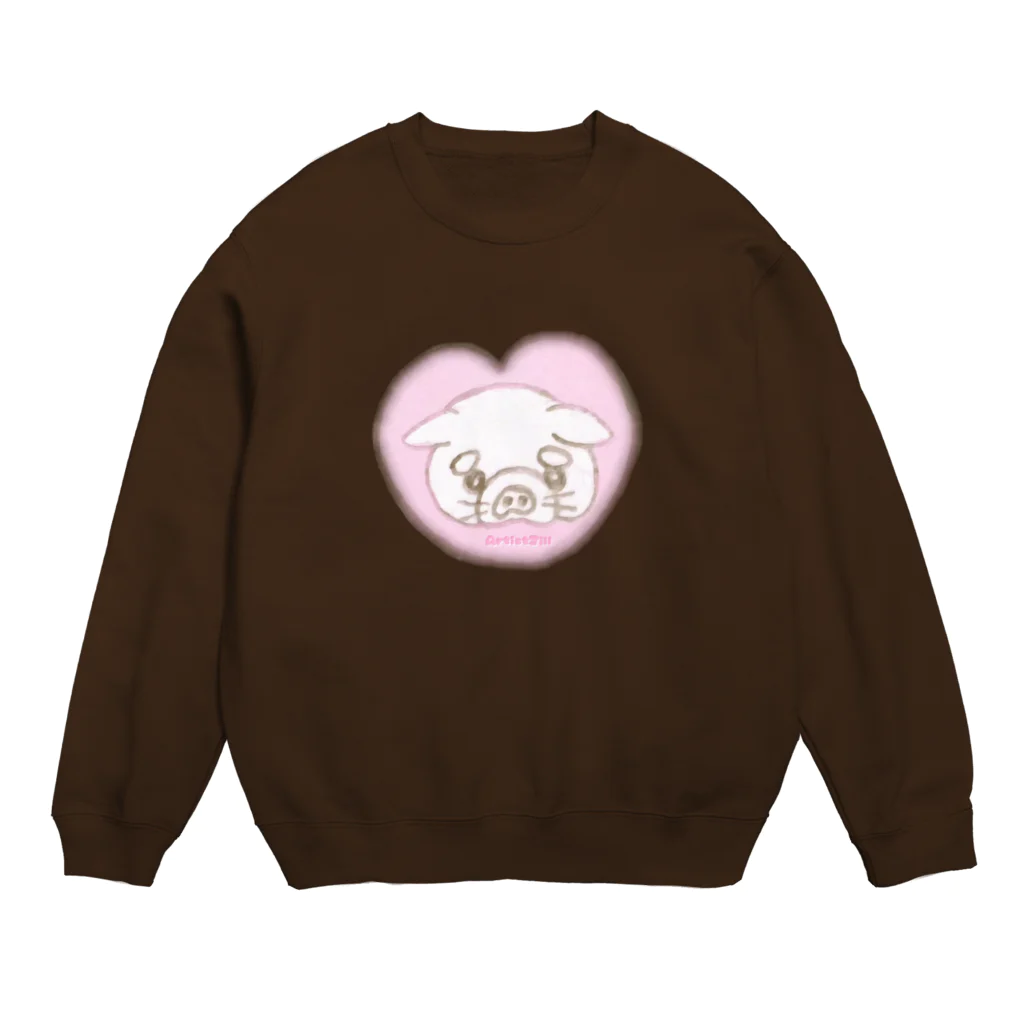 【ホラー専門店】ジルショップのハートのブタちゃん＊イラスト＊鉛筆画 Crew Neck Sweatshirt