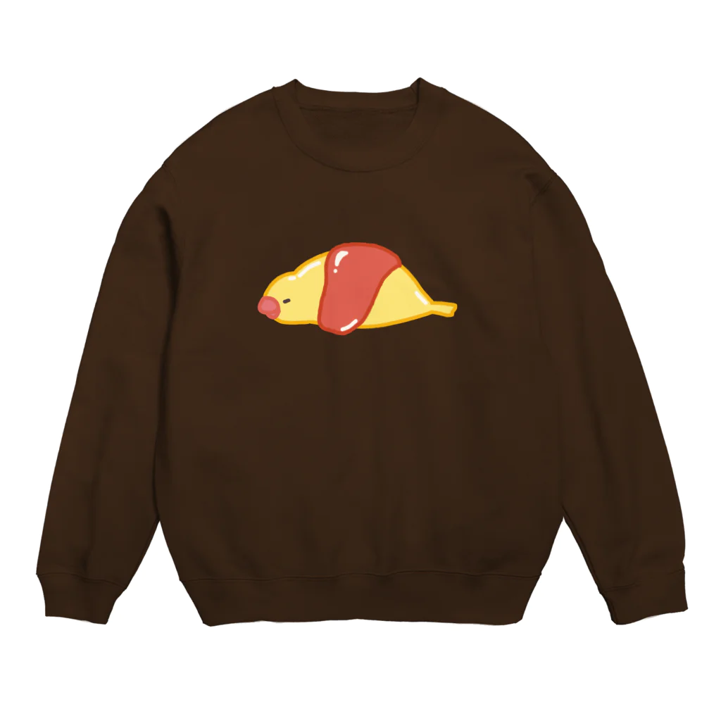 へんてこな文鳥さんのお店のオムライスにとりこまれた文鳥 Crew Neck Sweatshirt