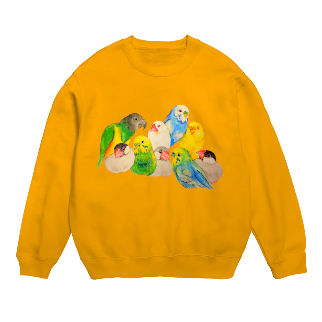 harupink🌸ペット似顔絵illustのだいすき仲良し鳥さんズ Crew Neck Sweatshirt