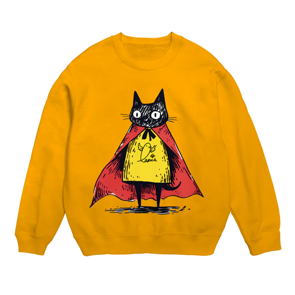 Lapis SHOPの黒猫ヒーロー Crew Neck Sweatshirt