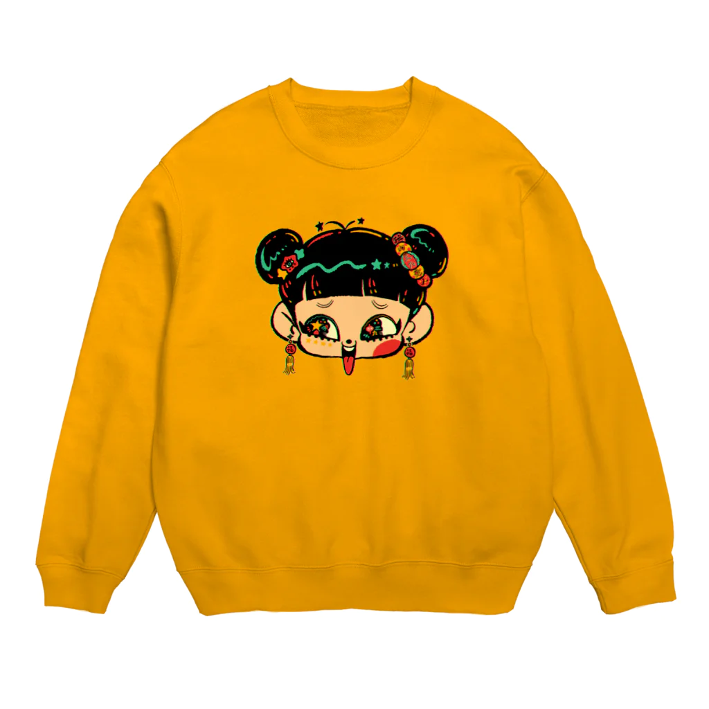 愉快レトロ雑貨屋★39太郎の中華娘の脆脆ちゃん Crew Neck Sweatshirt