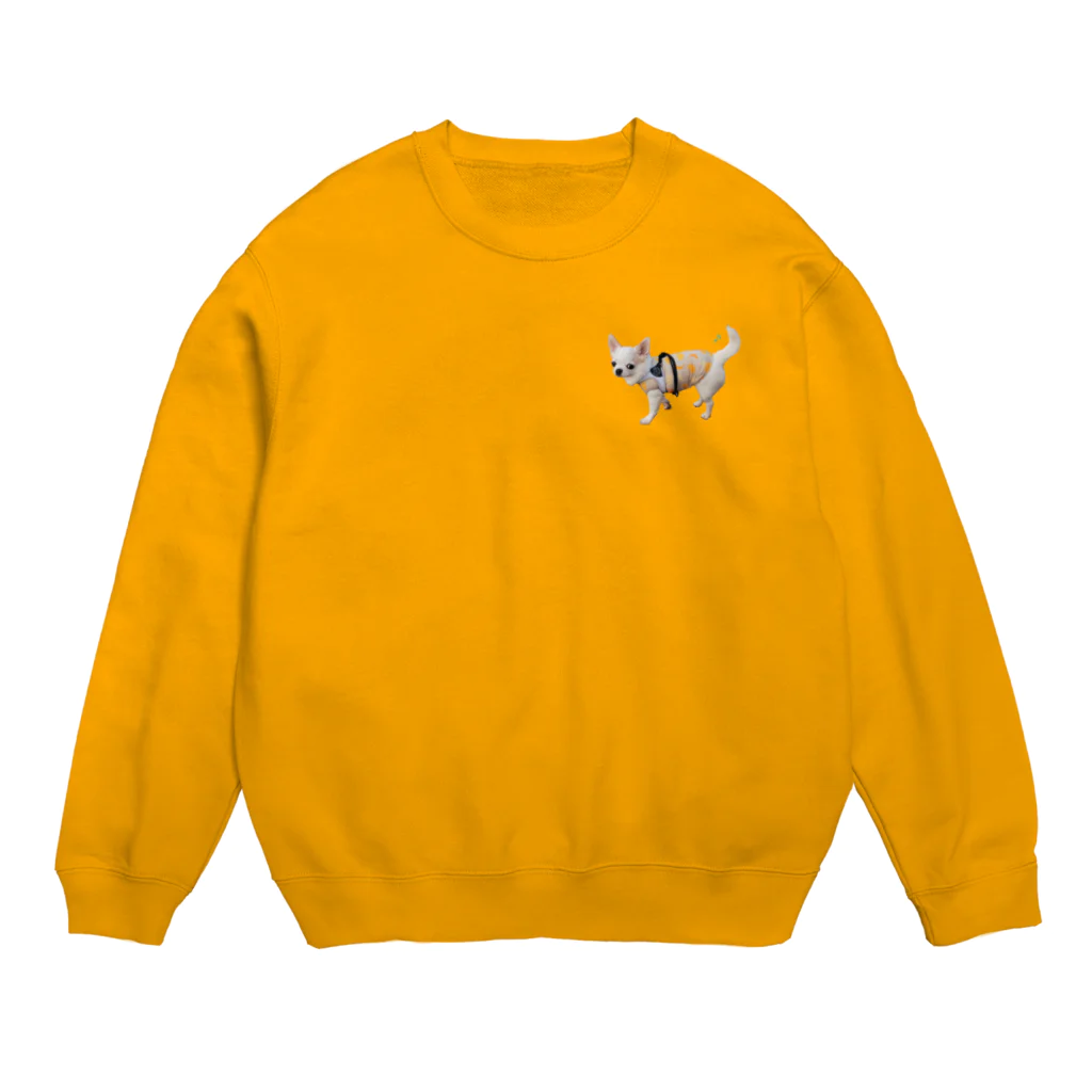 ぎーのの白いチワワ・てくてくチラッ Crew Neck Sweatshirt