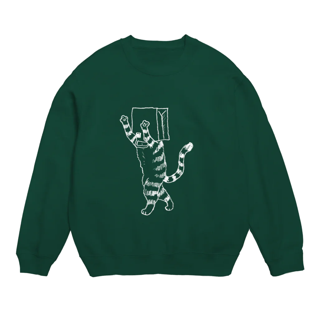 neconos Goodsのふくろねこ白プリント（ねこかもいぬかも） Crew Neck Sweatshirt