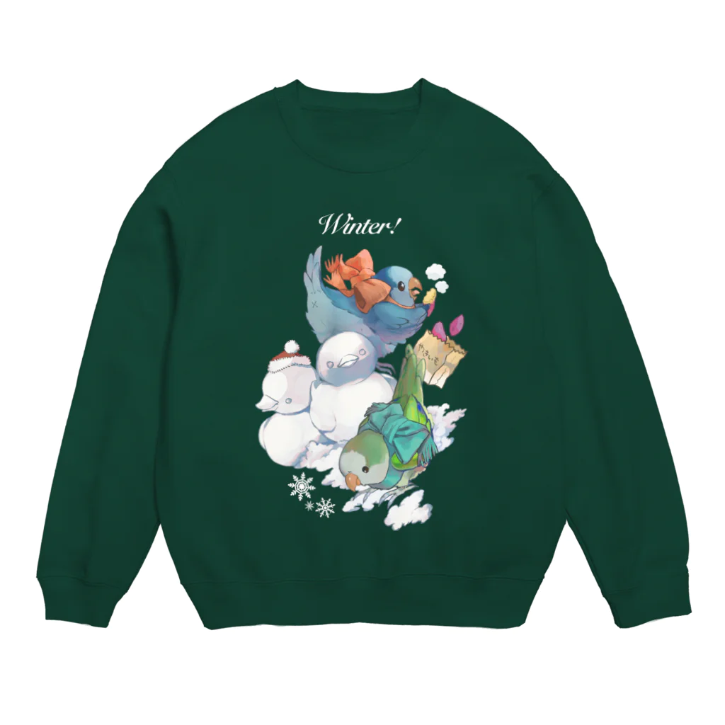 patapata ໒꒱ parakeetのオキナインコの冬休み Crew Neck Sweatshirt