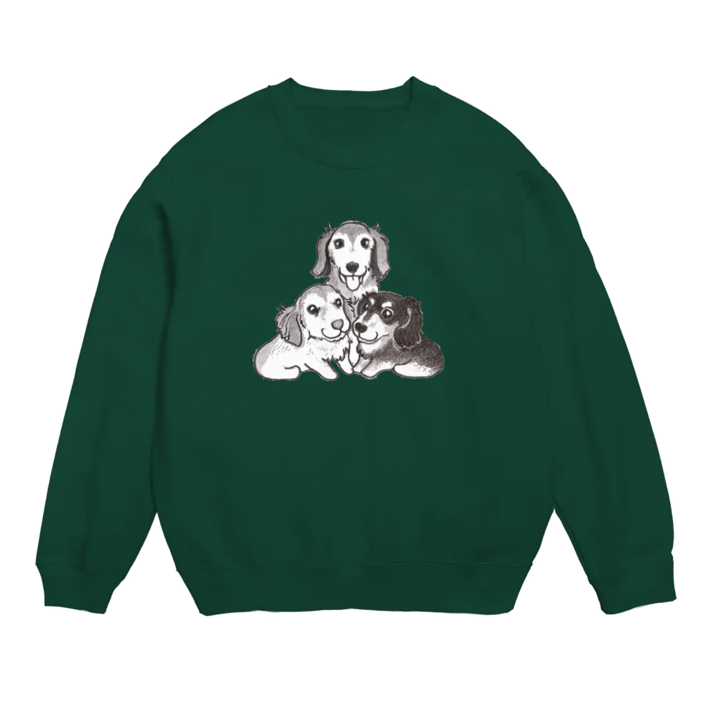 wanwanartのダックス三兄弟 Crew Neck Sweatshirt