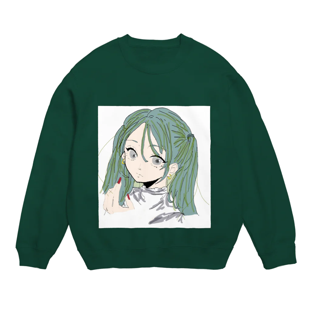 青リンゴのゆめかわいい女の子 Crew Neck Sweatshirt