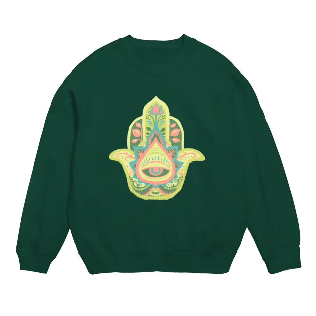 IZANAMI by Akane Yabushitaの誕生石色✋ハムサの手（8月・ペリドット） Crew Neck Sweatshirt