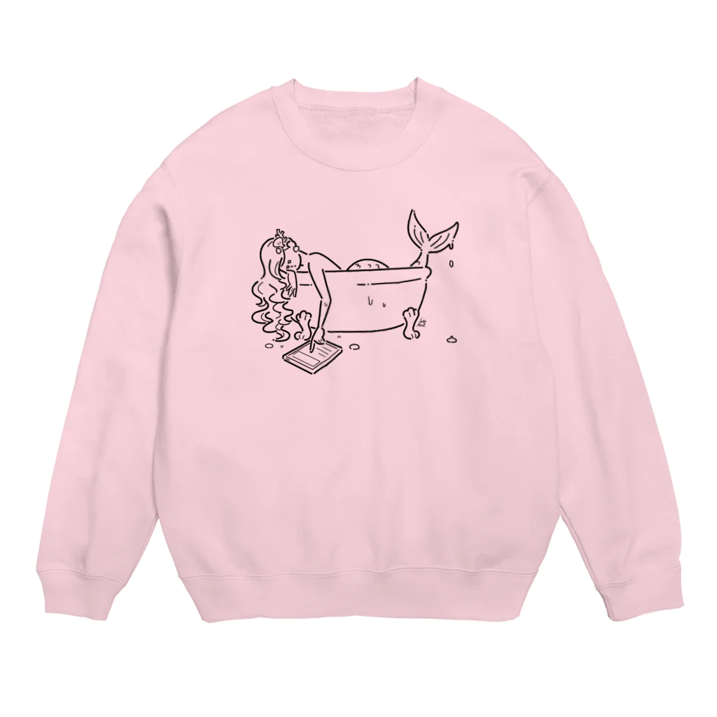 サトウノリコ*の浴室でタブレットを使う人魚【くろ】 Crew Neck Sweatshirt