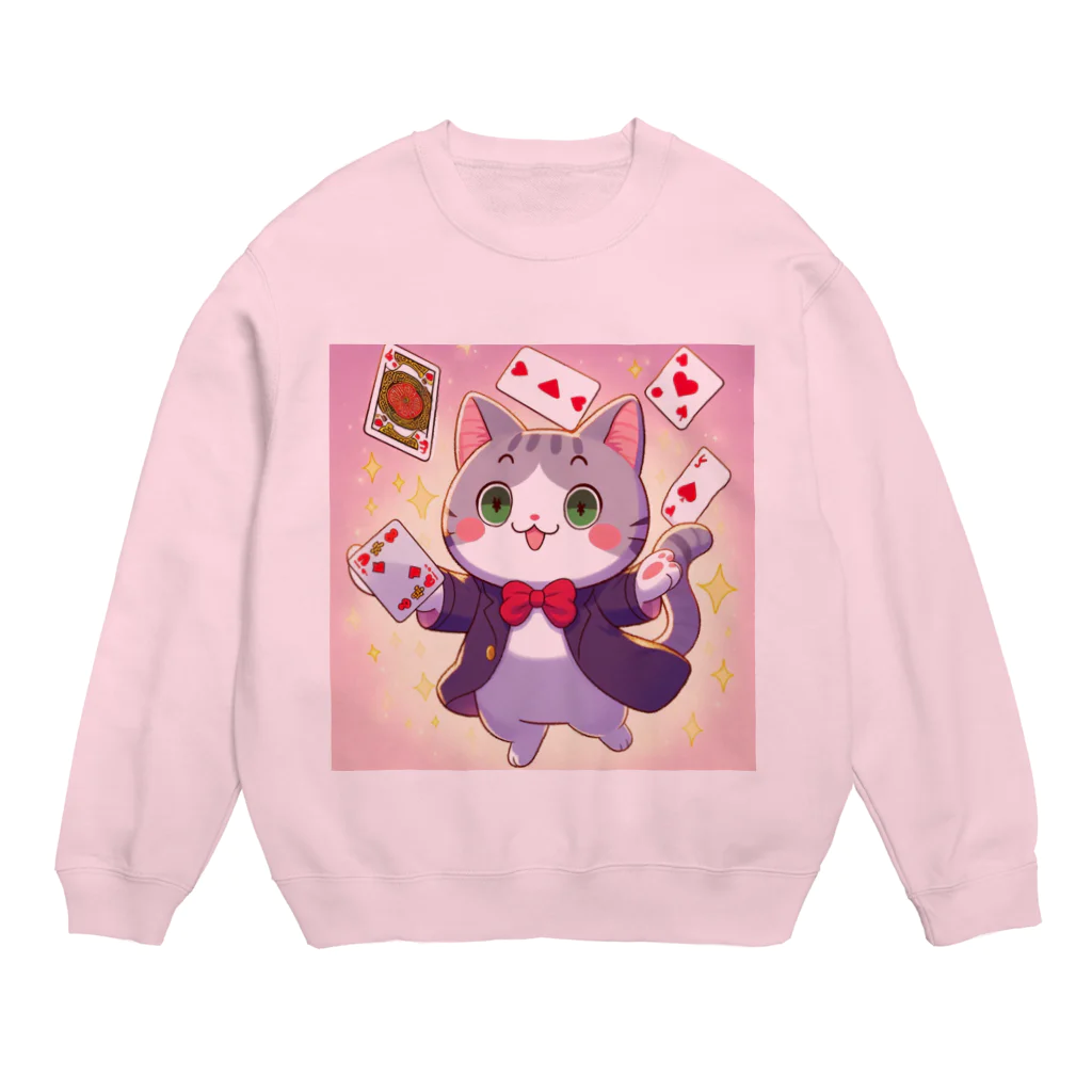 ぴーすけ🃏【ポーカーグッズ】のマジシャン猫 Crew Neck Sweatshirt