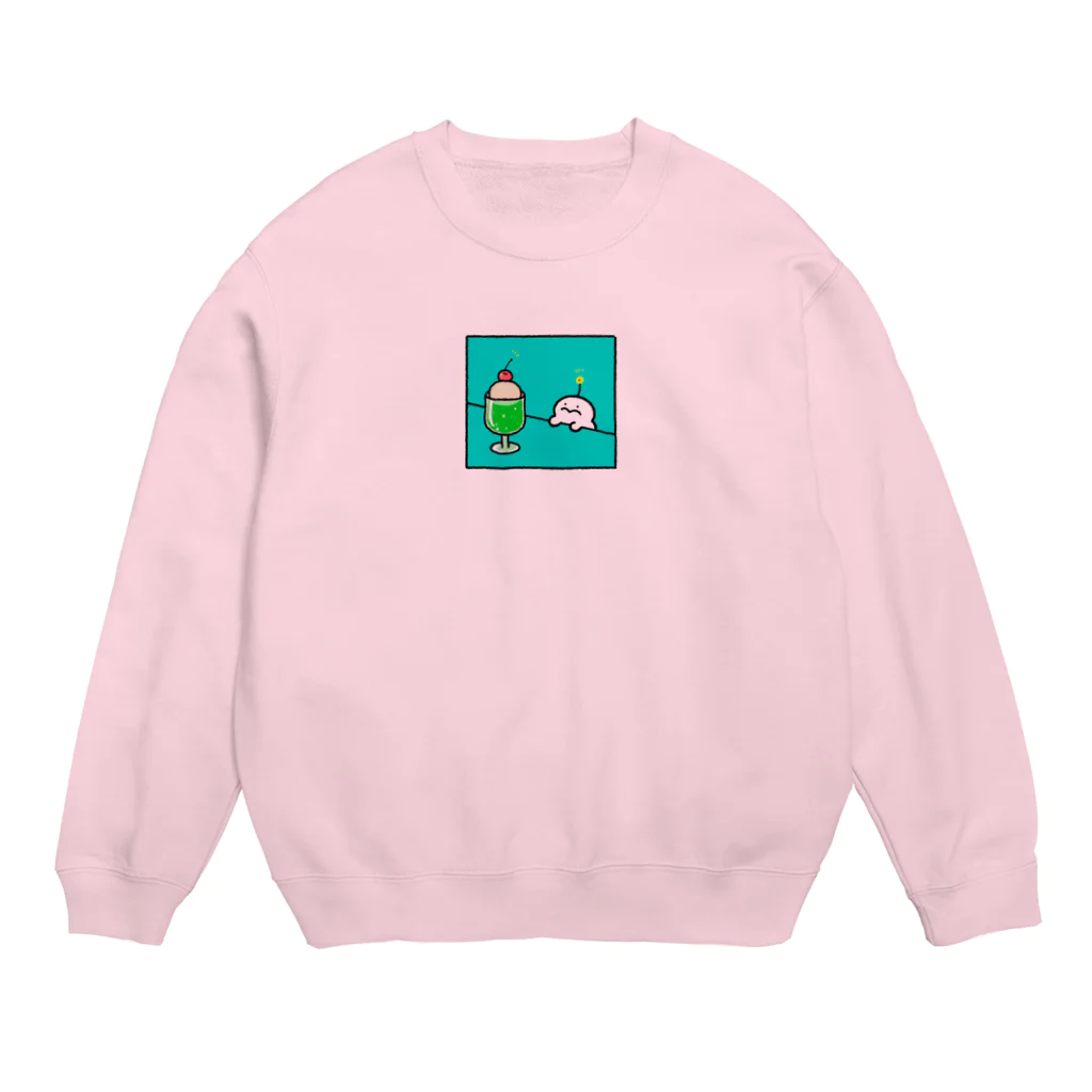 ぷりぷりうちゅうじんとぽこチャの店のクリームソーダとぷりぷりうちゅうじん Crew Neck Sweatshirt