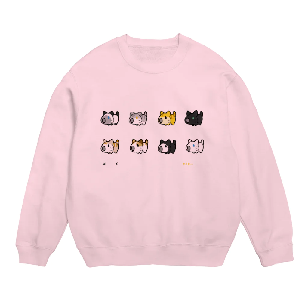 ちんまり雑貨店 ちくわーずのにゃんちく達の小さく前にならえ Crew Neck Sweatshirt