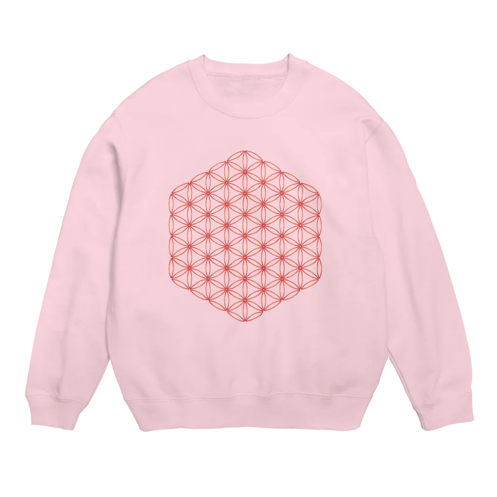 ツバメ堂のフラワーオブライフ(オレンジ×赤） Crew Neck Sweatshirt